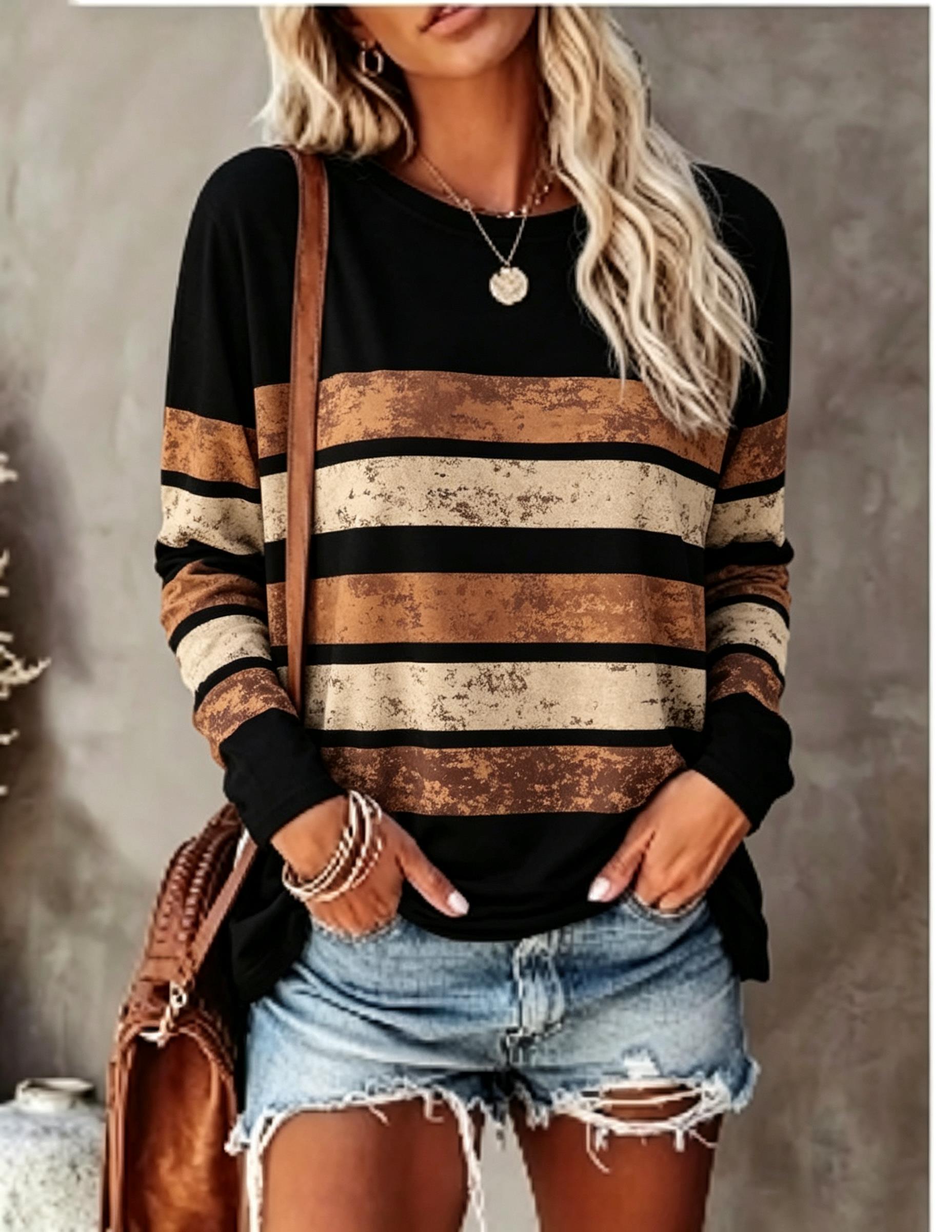 Embellish Knit - Kaos Lengan Panjang Wanita, Model Vintage