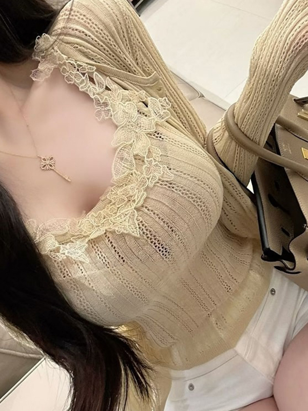 Set Cardigan Rajut dengan Tali - Elastic Lace Trim ulasan dan harga