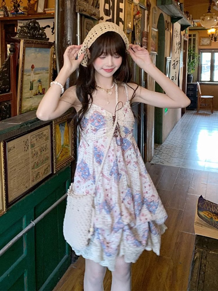 Setelan Gaun Cami Vintage Musi - Elastic Lace Trim ulasan dan harga